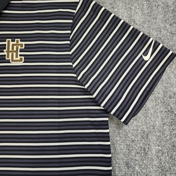Nike Shirt Mens XL Black Gray Striped Polo Dri-Fit Standard Short Sleeve Logo - Picture 12 of 14